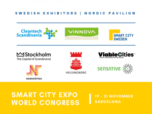 Logos with Swedish exhibitors at Smart City Expo World Congress