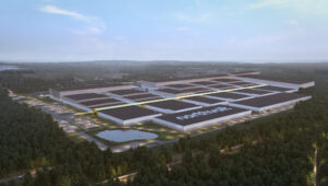 Constructed image of what the Northvolt Skellefteå factory will look like