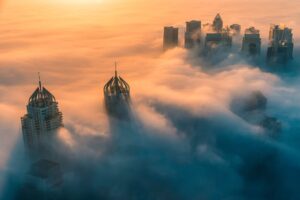 Fog over city