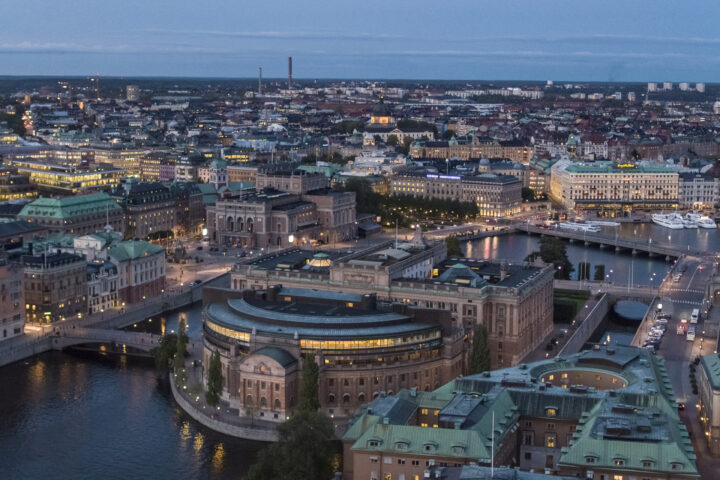 Swedish Parliament building at night