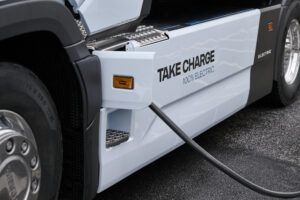 Electric Scania truck being charged