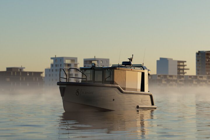 X Shore boat on water