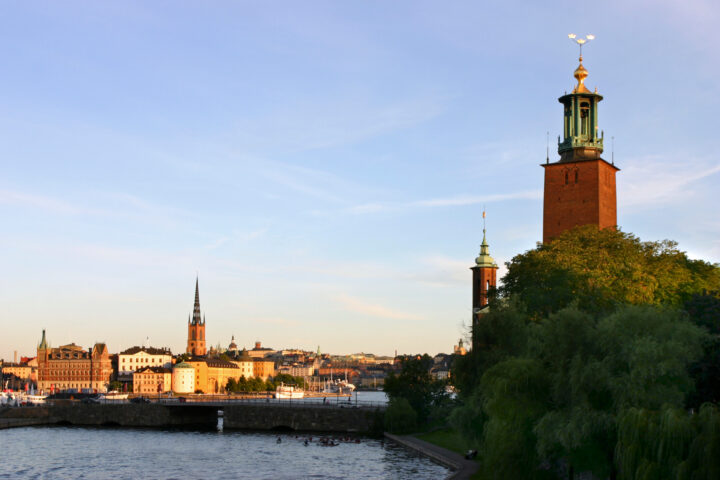 View of Stockholm showing buildings, trees and water